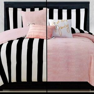 Juicy Couture Stripe Reversible Bedding Set - 6 Piece Queen or King Size